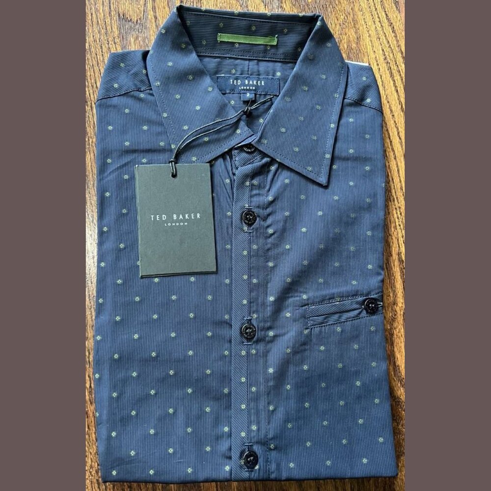 $185 NWT TED BAKER LONDON LS REGULAR DOBBY SHIRT SIZE: 2
